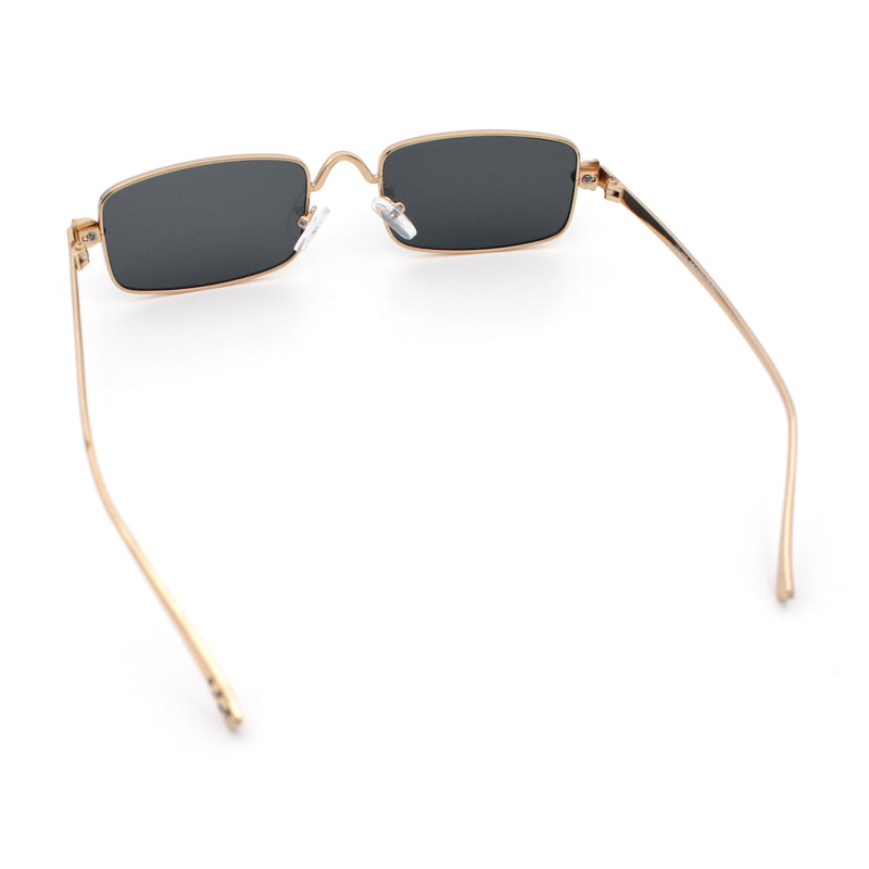 Narrow Rectangle Luxury Leopard Head Jewel Hinges Metal Rim Sunglasses