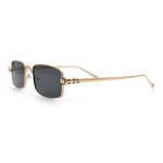 Narrow Rectangle Luxury Leopard Head Jewel Hinges Metal Rim Sunglasses