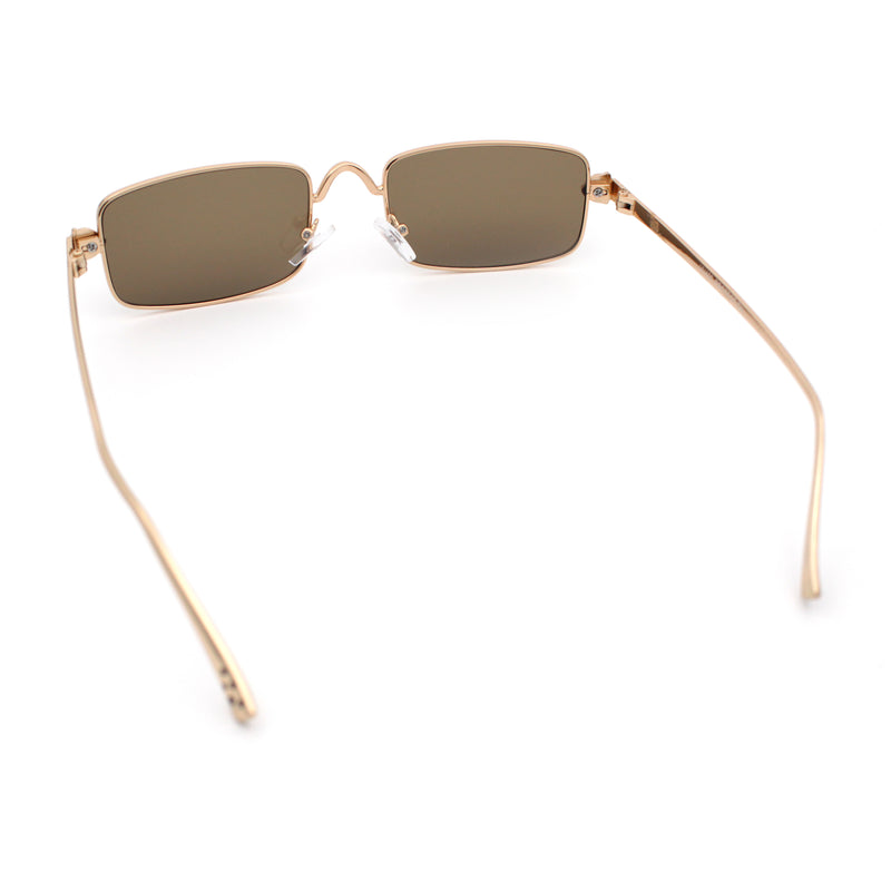 Narrow Rectangle Luxury Leopard Head Jewel Hinges Metal Rim Sunglasses