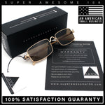 Narrow Rectangle Luxury Leopard Head Jewel Hinges Metal Rim Sunglasses