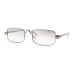 Narrow Rectangle Luxury Leopard Head Jewel Hinges Metal Rim Sunglasses