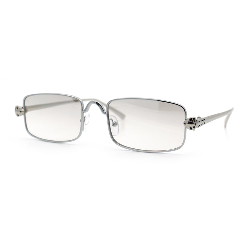 Narrow Rectangle Luxury Leopard Head Jewel Hinges Metal Rim Sunglasses