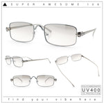 Narrow Rectangle Luxury Leopard Head Jewel Hinges Metal Rim Sunglasses