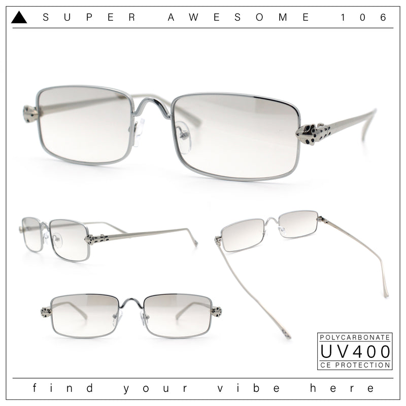 Narrow Rectangle Luxury Leopard Head Jewel Hinges Metal Rim Sunglasses