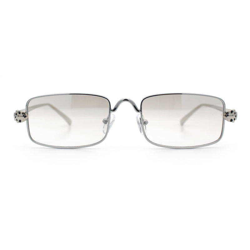 Narrow Rectangle Luxury Leopard Head Jewel Hinges Metal Rim Sunglasses