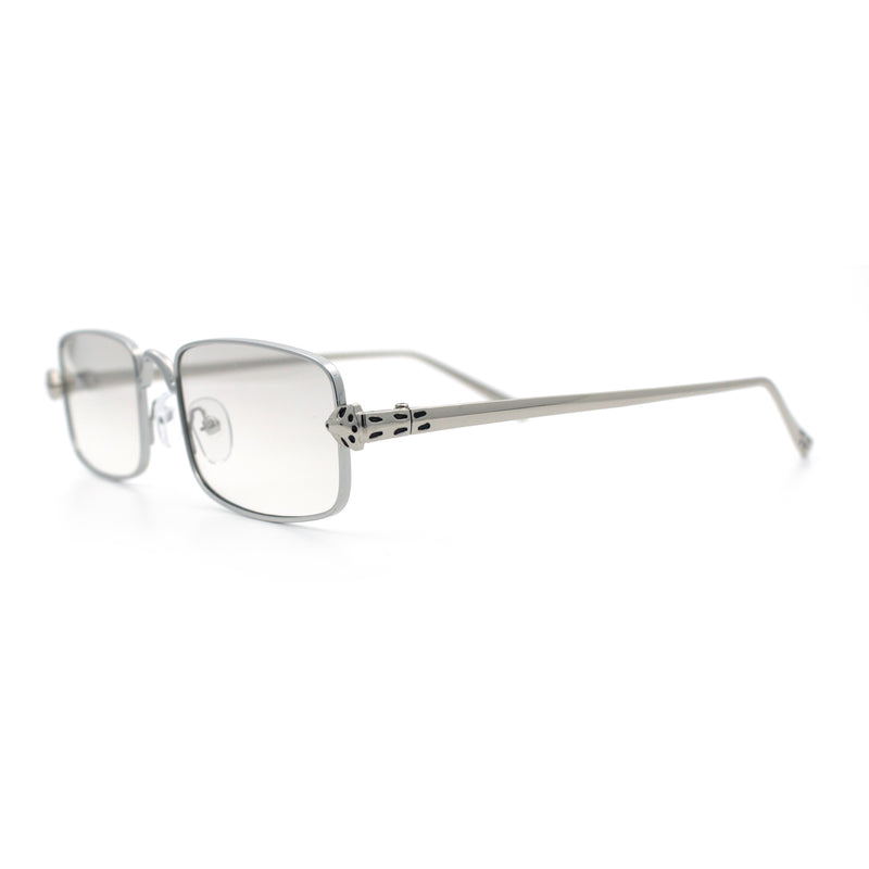 Narrow Rectangle Luxury Leopard Head Jewel Hinges Metal Rim Sunglasses