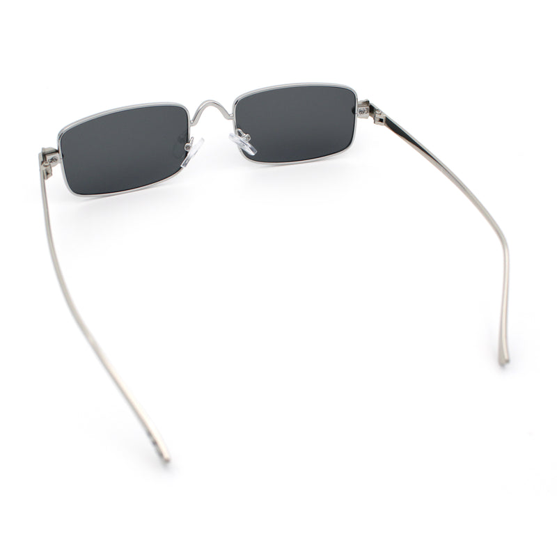 Narrow Rectangle Luxury Leopard Head Jewel Hinges Metal Rim Sunglasses