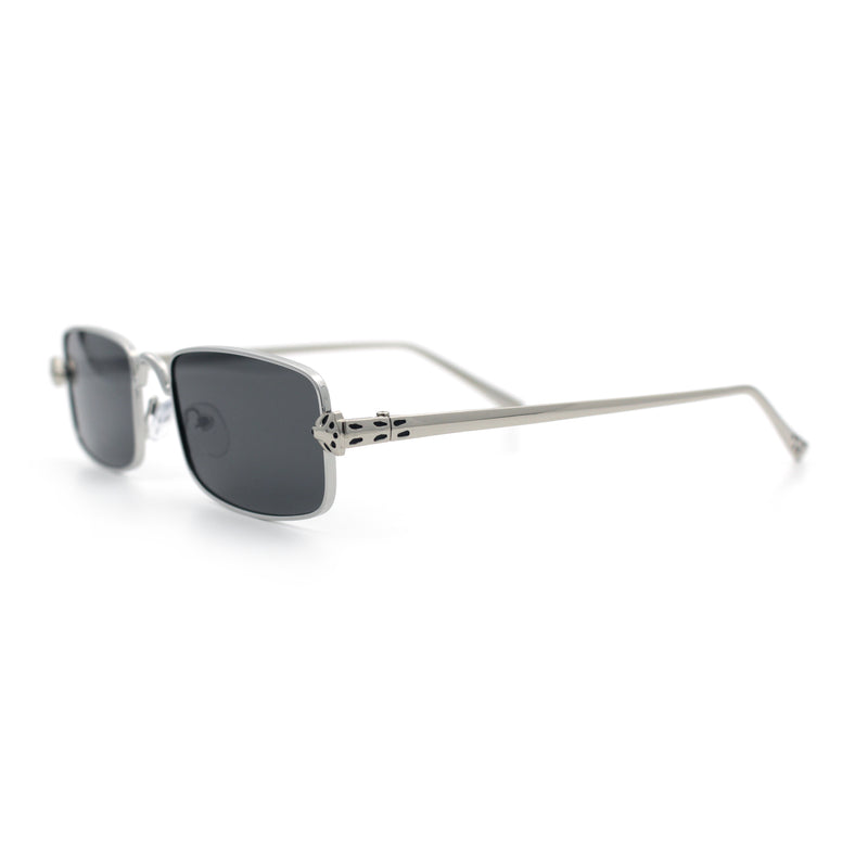 Narrow Rectangle Luxury Leopard Head Jewel Hinges Metal Rim Sunglasses