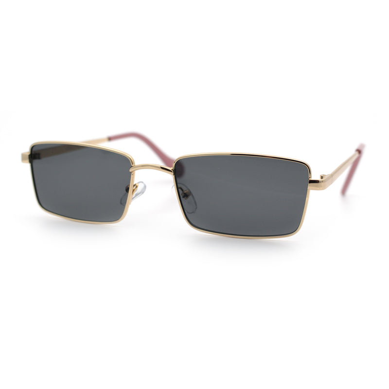 Minimal Narrow Rectangle Metal Rim Dad Fashion Sunglasses