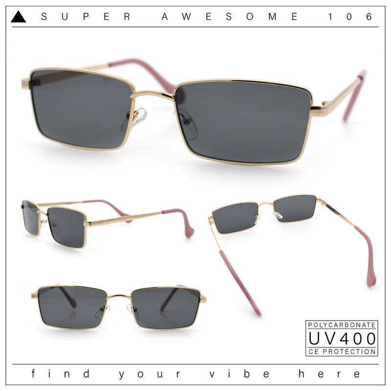 Minimal Narrow Rectangle Metal Rim Dad Fashion Sunglasses