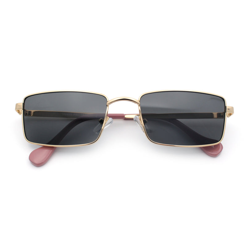 Minimal Narrow Rectangle Metal Rim Dad Fashion Sunglasses