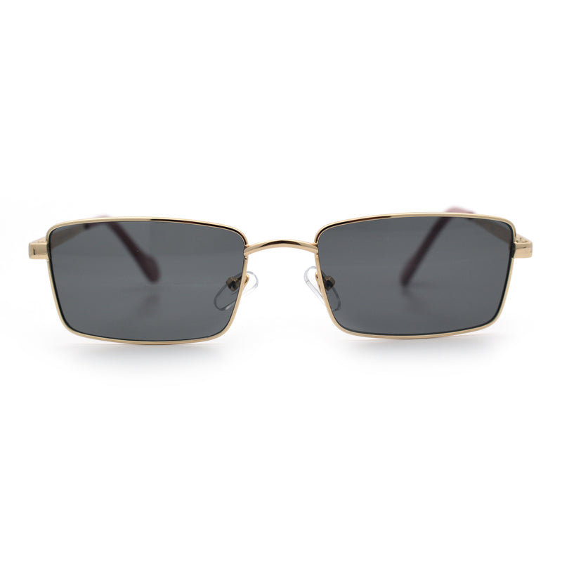 Minimal Narrow Rectangle Metal Rim Dad Fashion Sunglasses
