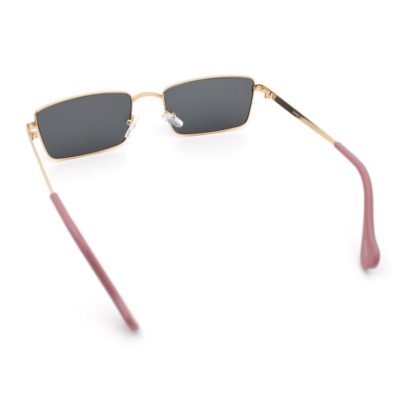 Minimal Narrow Rectangle Metal Rim Dad Fashion Sunglasses