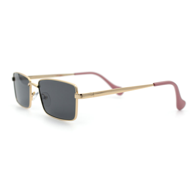 Minimal Narrow Rectangle Metal Rim Dad Fashion Sunglasses