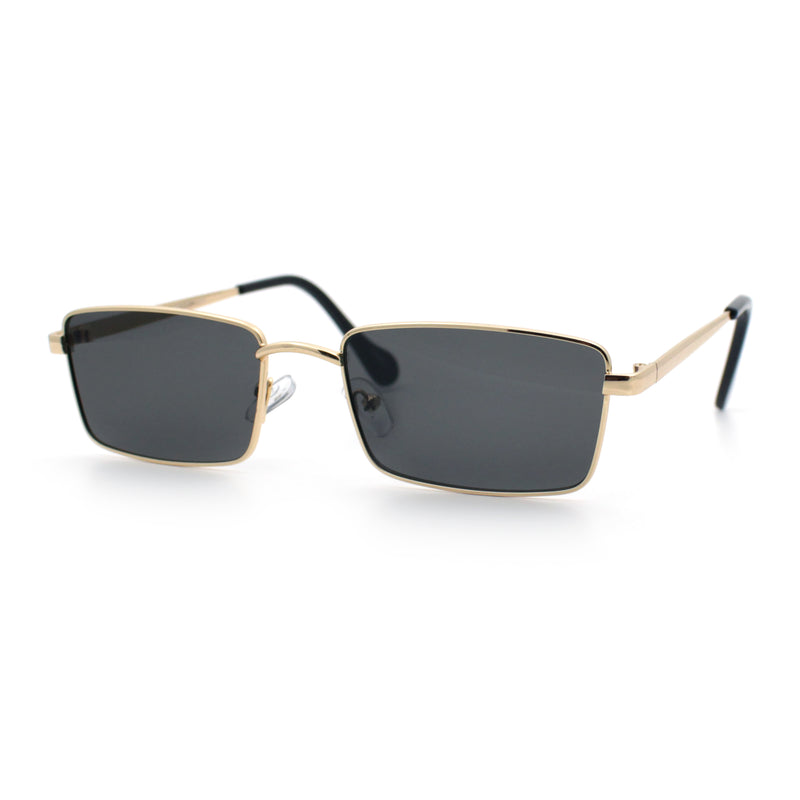 Minimal Narrow Rectangle Metal Rim Dad Fashion Sunglasses