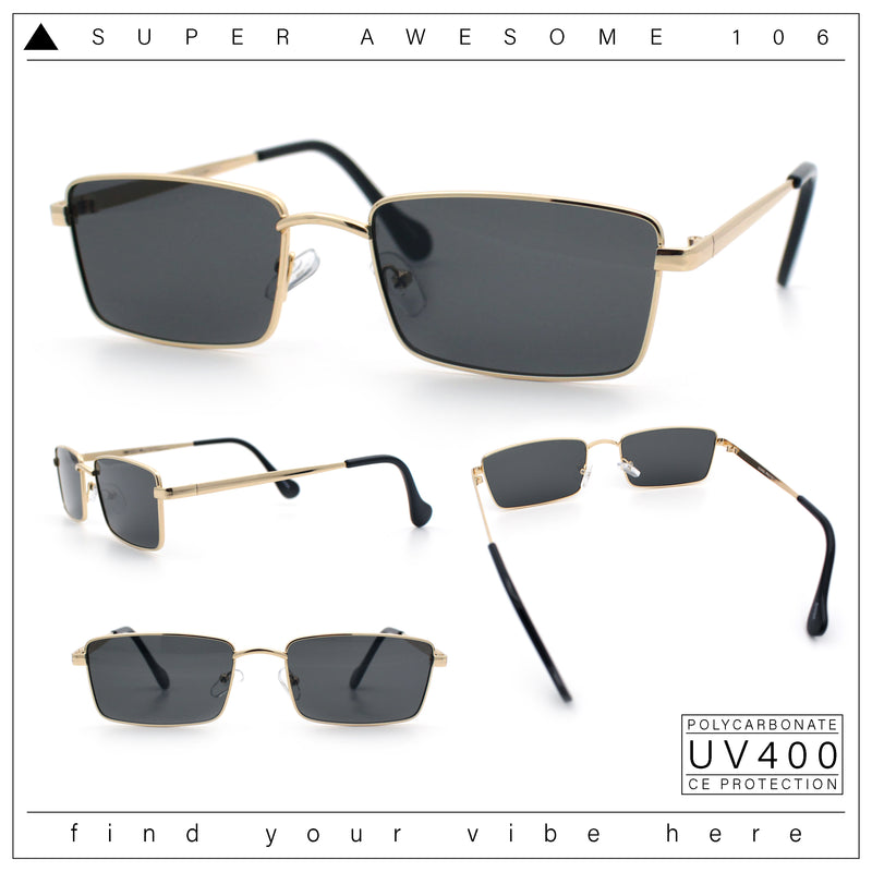 Minimal Narrow Rectangle Metal Rim Dad Fashion Sunglasses