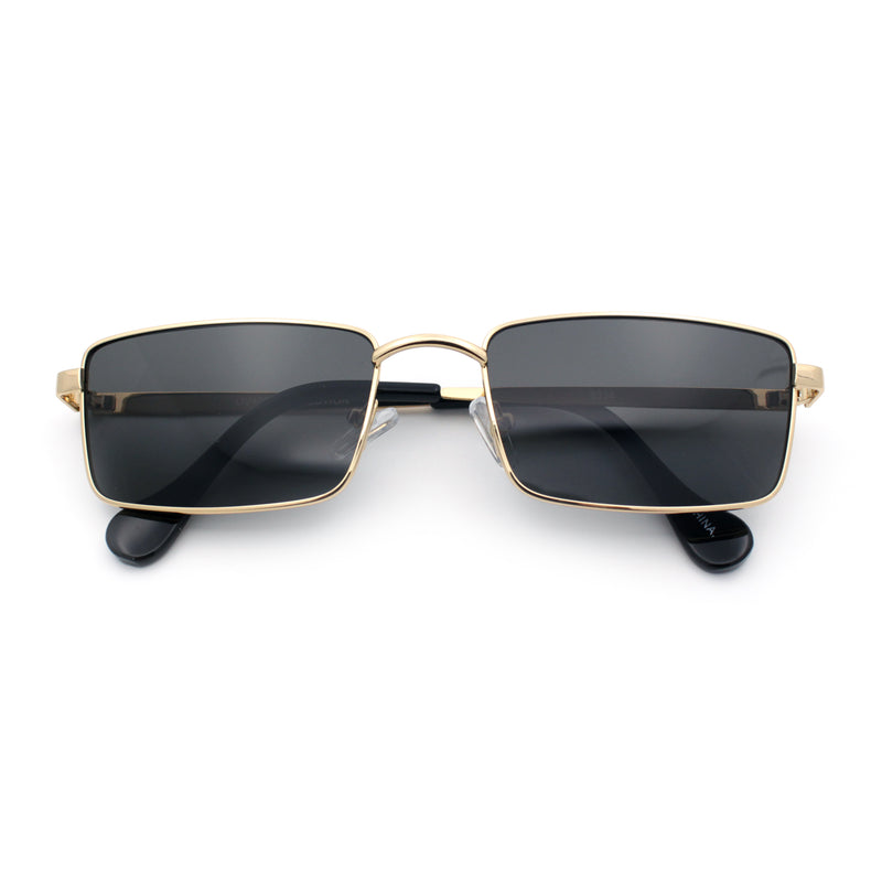 Minimal Narrow Rectangle Metal Rim Dad Fashion Sunglasses