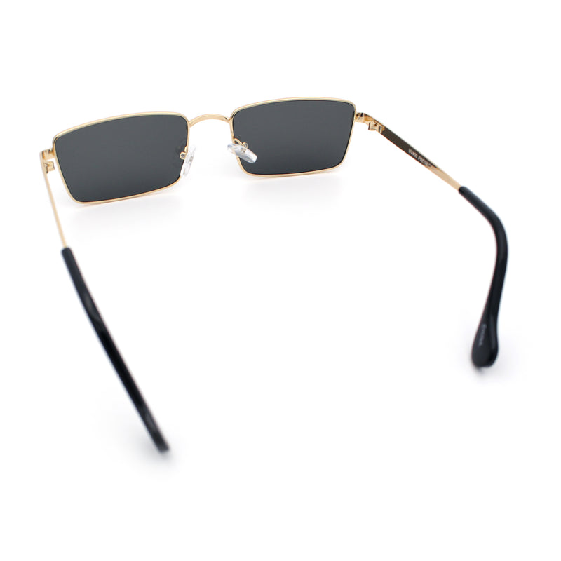 Minimal Narrow Rectangle Metal Rim Dad Fashion Sunglasses