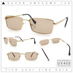 Minimal Narrow Rectangle Metal Rim Dad Fashion Sunglasses