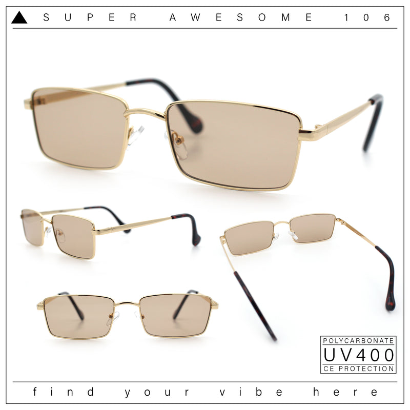 Minimal Narrow Rectangle Metal Rim Dad Fashion Sunglasses