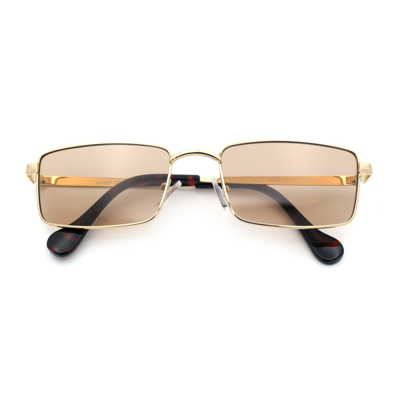 Minimal Narrow Rectangle Metal Rim Dad Fashion Sunglasses
