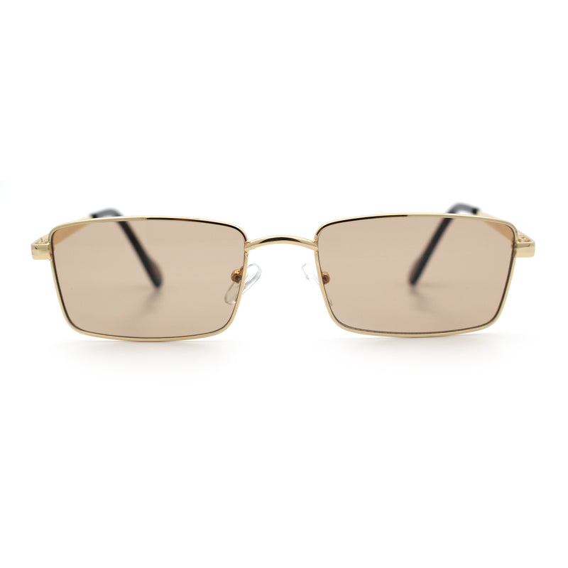 Minimal Narrow Rectangle Metal Rim Dad Fashion Sunglasses
