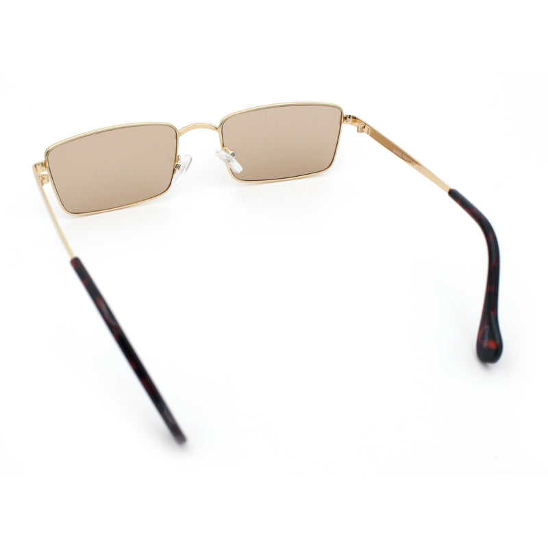 Minimal Narrow Rectangle Metal Rim Dad Fashion Sunglasses