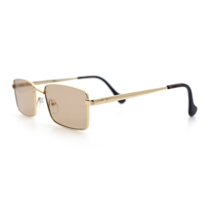 Minimal Narrow Rectangle Metal Rim Dad Fashion Sunglasses
