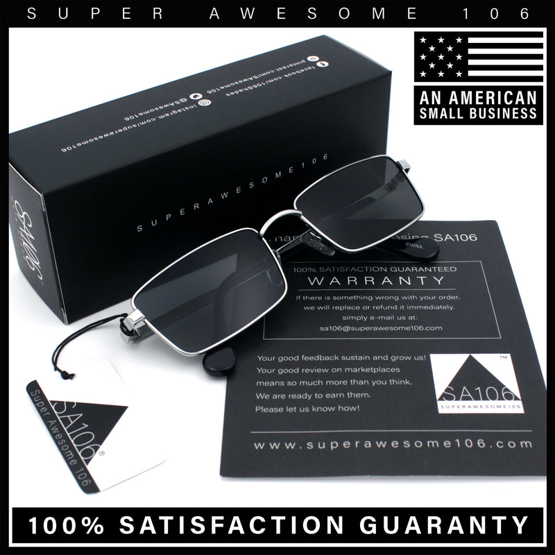 Minimal Narrow Rectangle Metal Rim Dad Fashion Sunglasses