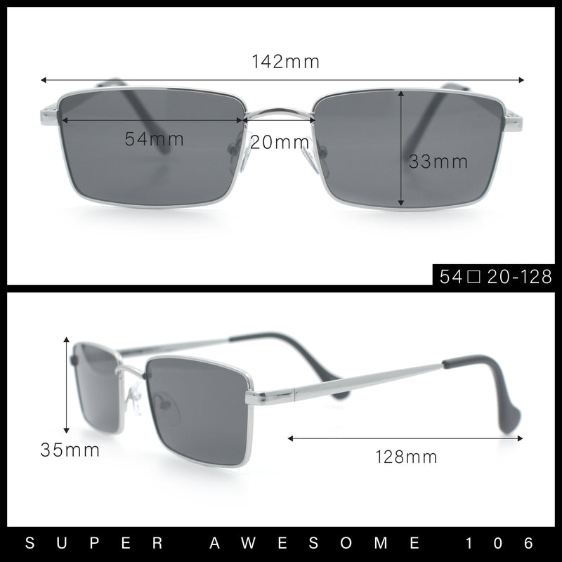 Minimal Narrow Rectangle Metal Rim Dad Fashion Sunglasses