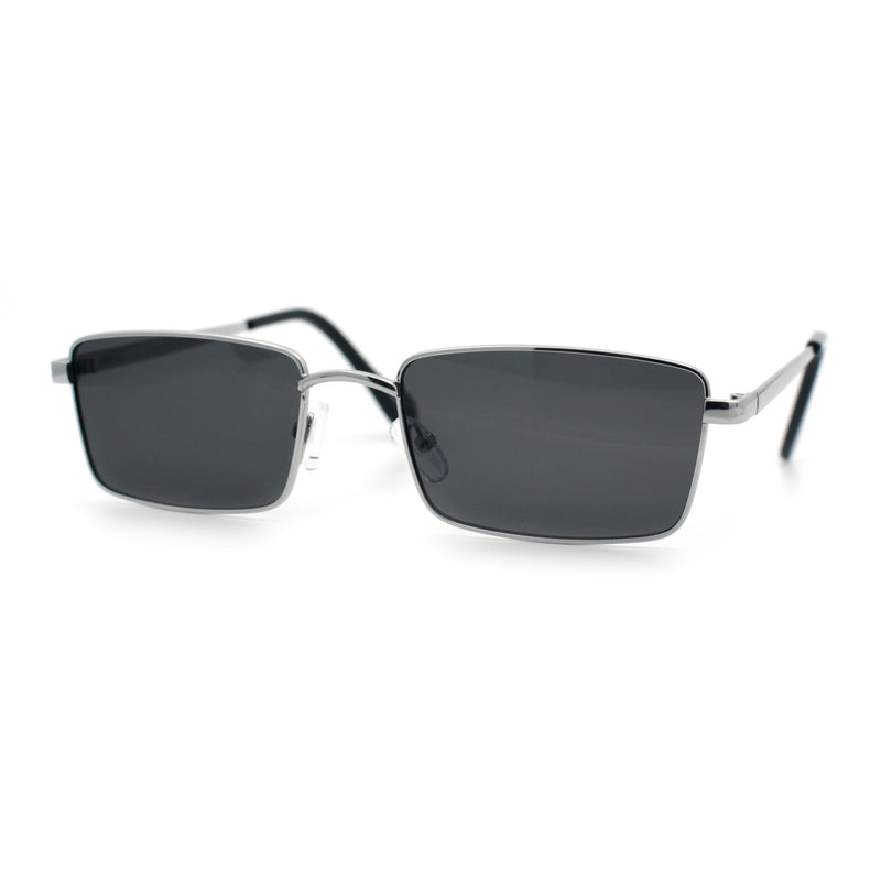 Minimal Narrow Rectangle Metal Rim Dad Fashion Sunglasses