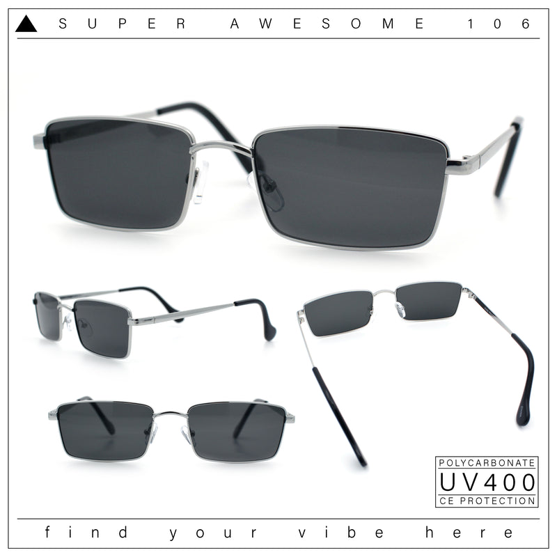 Minimal Narrow Rectangle Metal Rim Dad Fashion Sunglasses