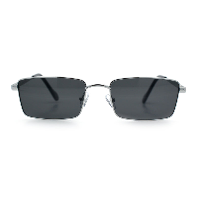 Minimal Narrow Rectangle Metal Rim Dad Fashion Sunglasses