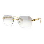 Luxury Rimless Beveled Rectangle Lens Jaguar Metal Figurine Arm Sunglasses