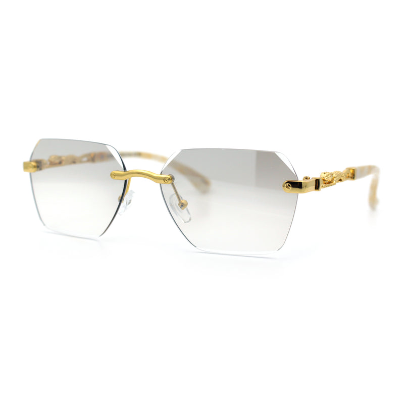 Luxury Rimless Beveled Rectangle Lens Jaguar Metal Figurine Arm Sunglasses