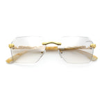 Luxury Rimless Beveled Rectangle Lens Jaguar Metal Figurine Arm Sunglasses