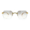 Luxury Rimless Beveled Rectangle Lens Jaguar Metal Figurine Arm Sunglasses