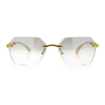 Luxury Rimless Beveled Rectangle Lens Jaguar Metal Figurine Arm Sunglasses