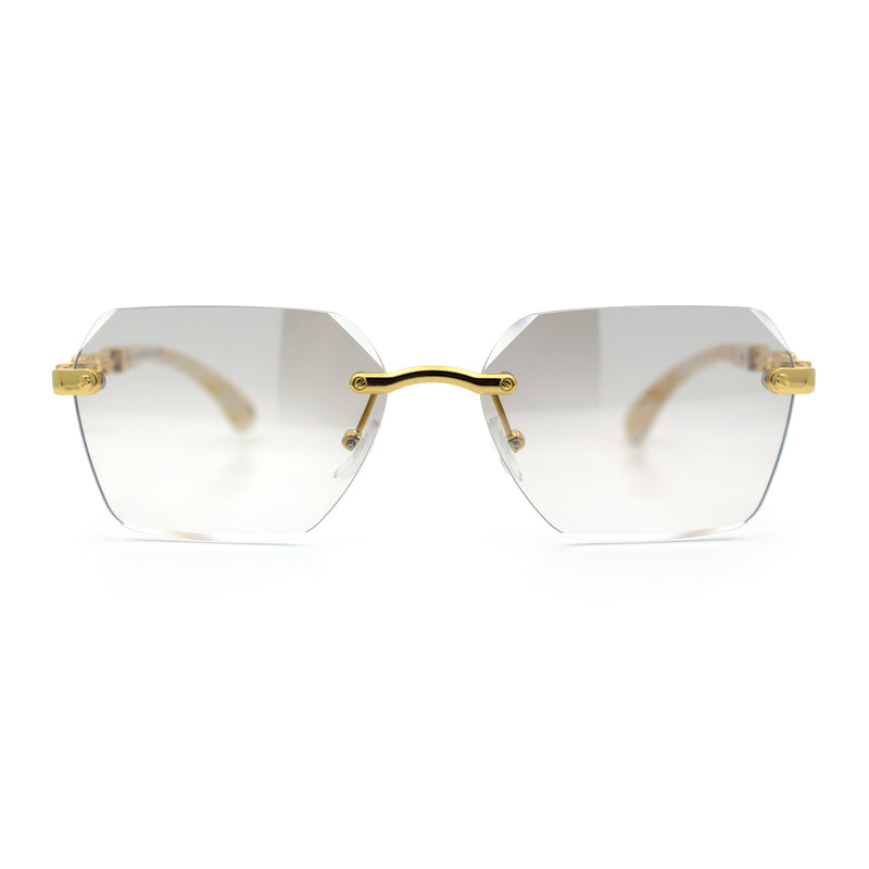 Luxury Rimless Beveled Rectangle Lens Jaguar Metal Figurine Arm Sunglasses