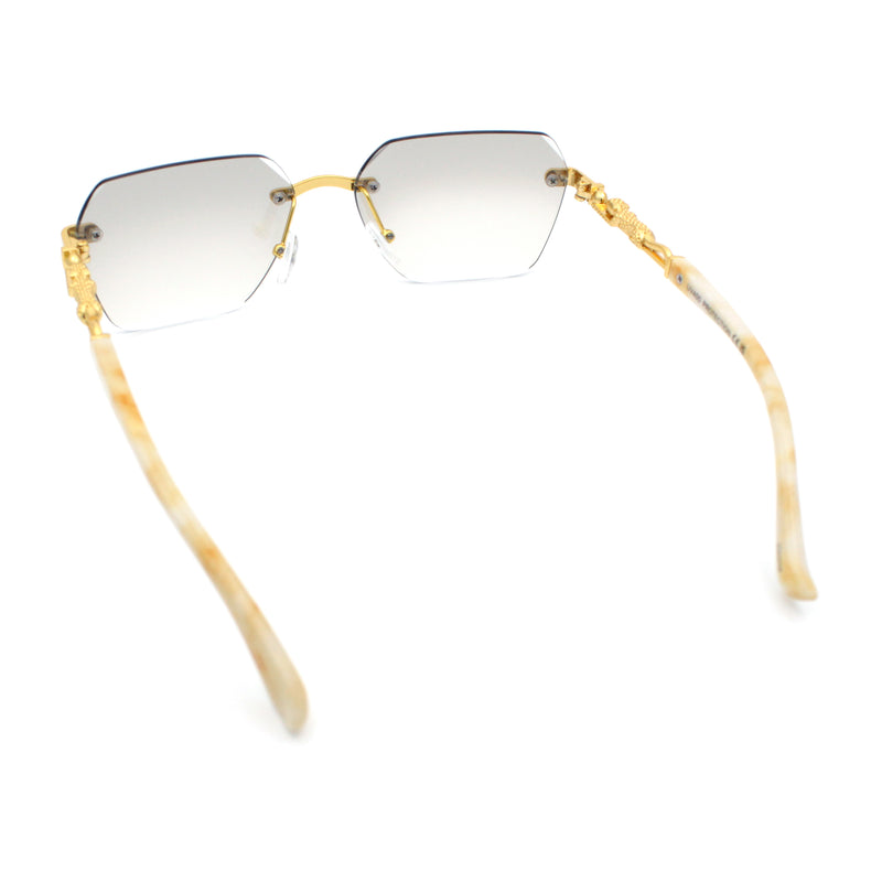 Luxury Rimless Beveled Rectangle Lens Jaguar Metal Figurine Arm Sunglasses