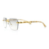 Luxury Rimless Beveled Rectangle Lens Jaguar Metal Figurine Arm Sunglasses