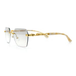 Luxury Rimless Beveled Rectangle Lens Jaguar Metal Figurine Arm Sunglasses