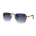 Luxury Rimless Beveled Rectangle Lens Jaguar Metal Figurine Arm Sunglasses