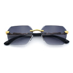Luxury Rimless Beveled Rectangle Lens Jaguar Metal Figurine Arm Sunglasses