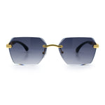 Luxury Rimless Beveled Rectangle Lens Jaguar Metal Figurine Arm Sunglasses