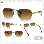 Luxury Rimless Beveled Rectangle Lens Jaguar Metal Figurine Arm Sunglasses