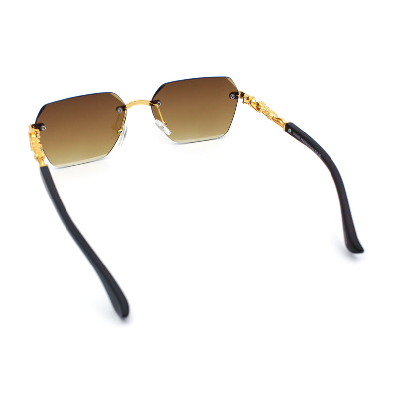 Luxury Rimless Beveled Rectangle Lens Jaguar Metal Figurine Arm Sunglasses
