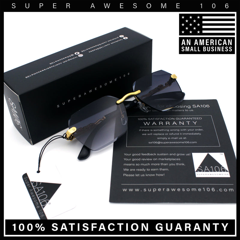 Luxury Rimless Beveled Rectangle Lens Jaguar Metal Figurine Arm Sunglasses