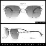 Luxury Rimless Beveled Rectangle Lens Jaguar Metal Figurine Arm Sunglasses