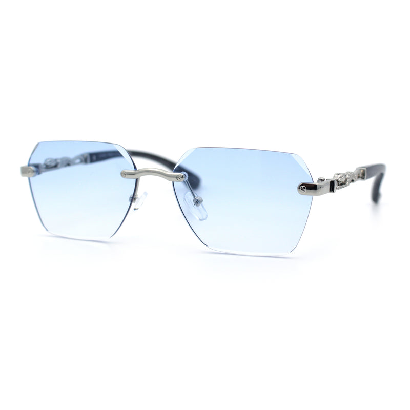 Luxury Rimless Beveled Rectangle Lens Jaguar Metal Figurine Arm Sunglasses